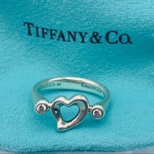 Tiffany&Co Peretti Open Heart Ring 2 Diamonds 5.5